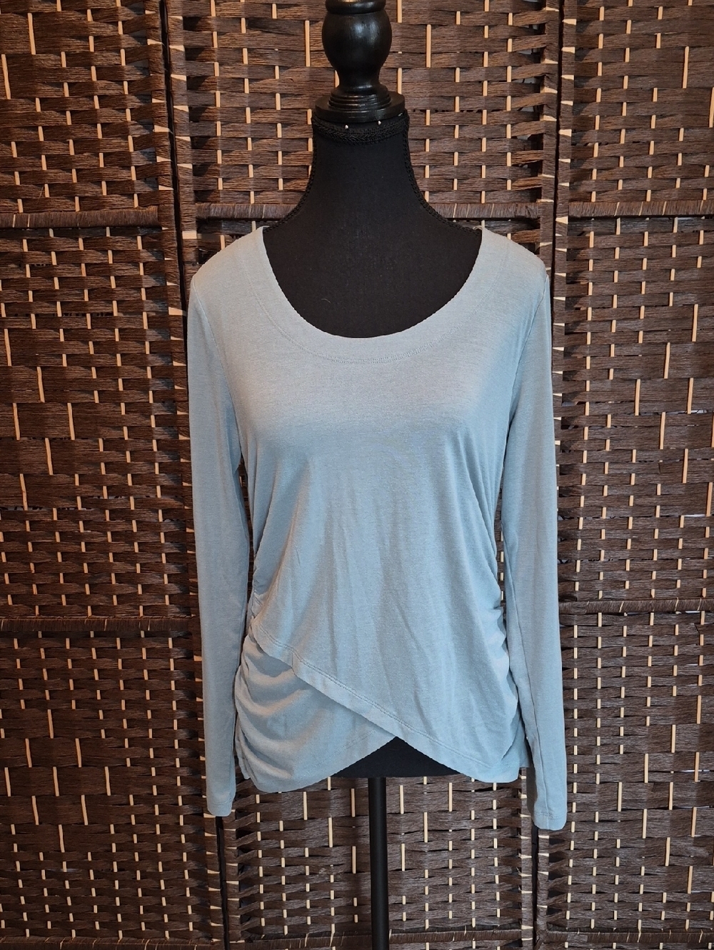 Athleta Light Blue Long Sleeve Draped Crossover Tee